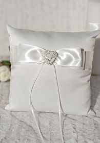 Rhinestone Pearlized Heart Rose Bouquet Wedding Ring Bearer Pillow