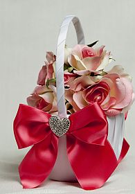 Crystal Heart Ribbon Flower Girl Basket