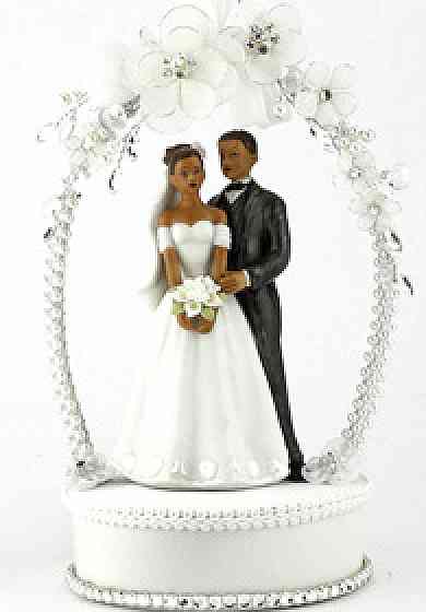 Custom Painted Wedding Interracial Couple Ornament Blonde Bride African American Groom