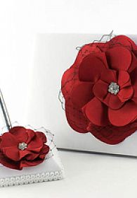 Red and Black Rose Wedding Guestbook and Pen Set