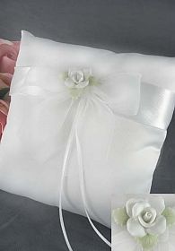 White Rose Wedding Ring Bearer Pillow
