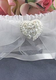 Rhinestone Pearlized Heart Rose Bouquet Wedding Garter