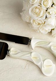 Stylized Porcelain Calla Lily Wedding Cake Server Set