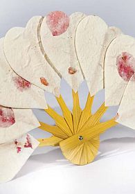 Heart Rose Petal Natural Paper Fans Wedding Favors (Set of 6)
