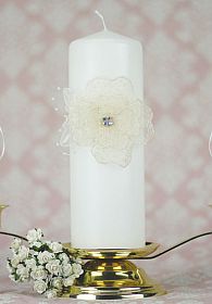 French Rhinestone Lace Flower Wedding Unity Candle