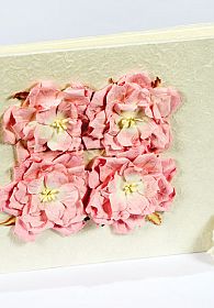 Four Rose Natural Paper Wedding Guestbook - Pink - Burgandy - Off White - Peach